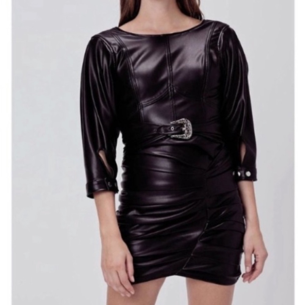 For Love And Lemons Black Afton Mini Pleather Western Dress Large NWT